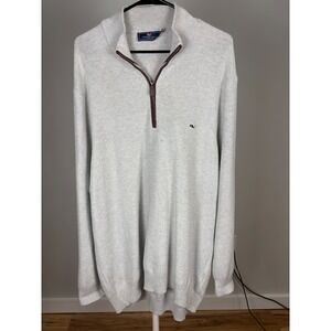 Vineyard Vines Mens XXL Quarter Zip Pullover Sweater Light Gray Textured Knit